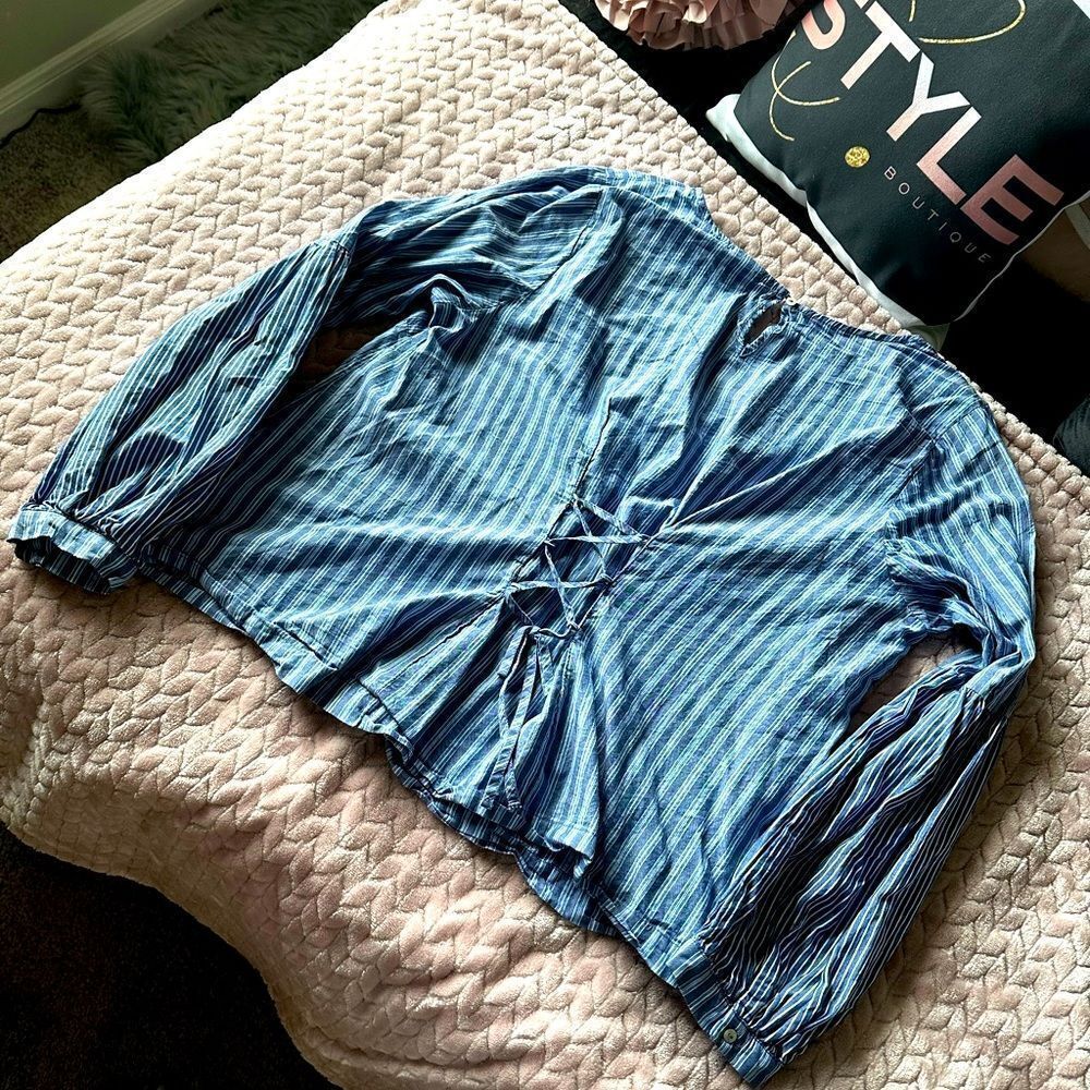 A New Day Blue Striped Blouse